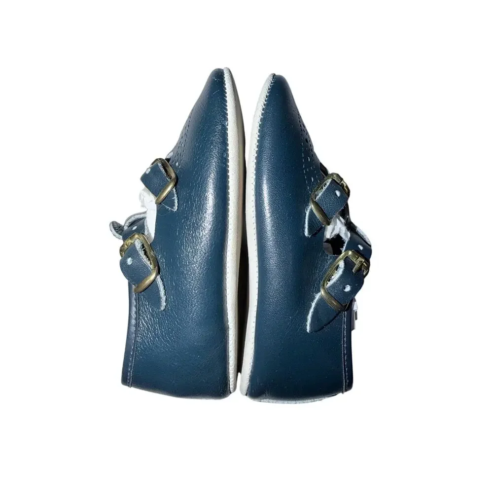 Vintage navy blue baby shoes double strap Maryjanes Mary Janes baby deer USA
